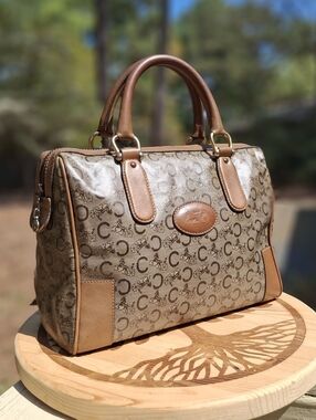 Vintage 1980's Celine Diffusion C Macadam Coated Canvas Leather Boston Bag